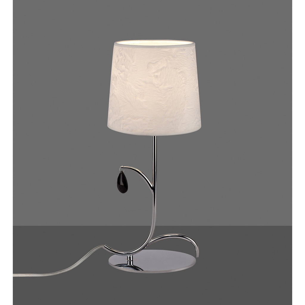 M6319 Andrea Table Lamp 45cm 1 Light Polished Chrome White Shades Black Crystal Droplets