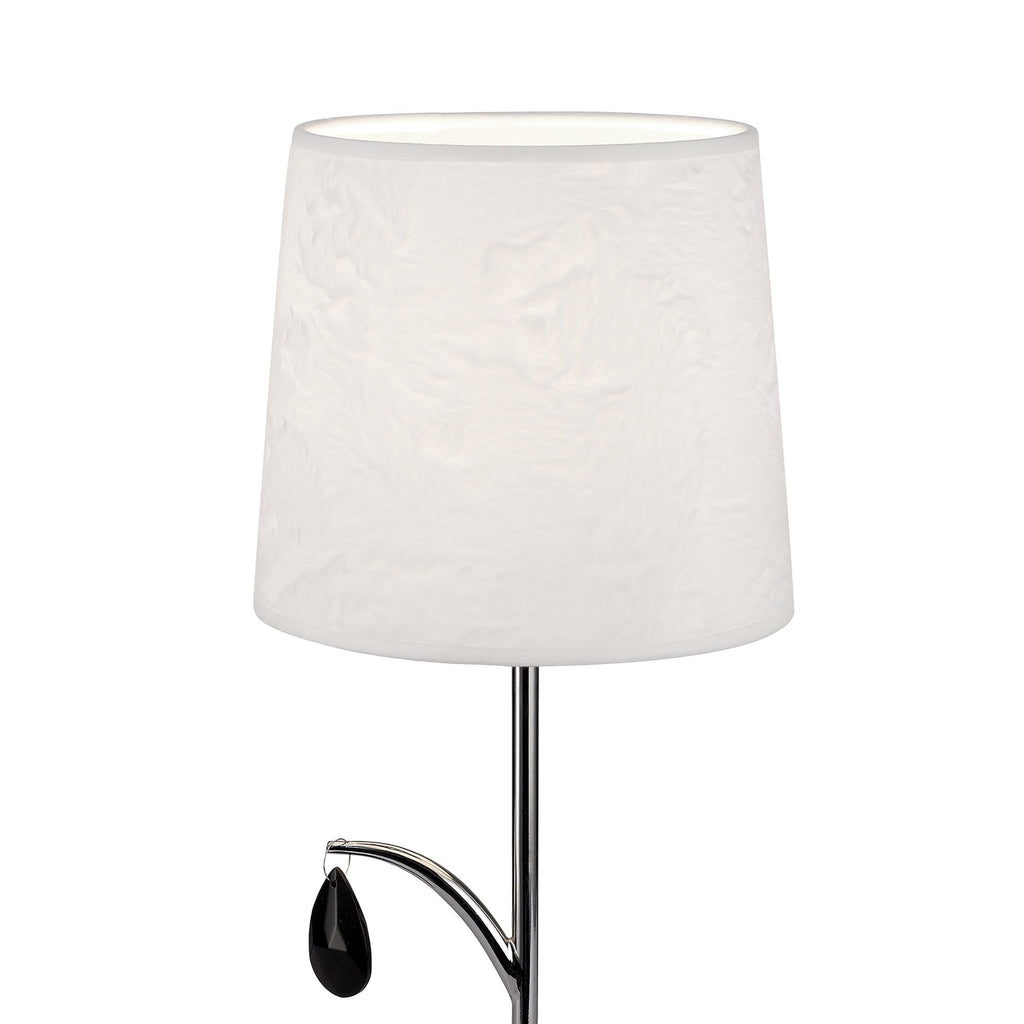 M6319 Andrea Table Lamp 45cm 1 Light Polished Chrome White Shades Black Crystal Droplets