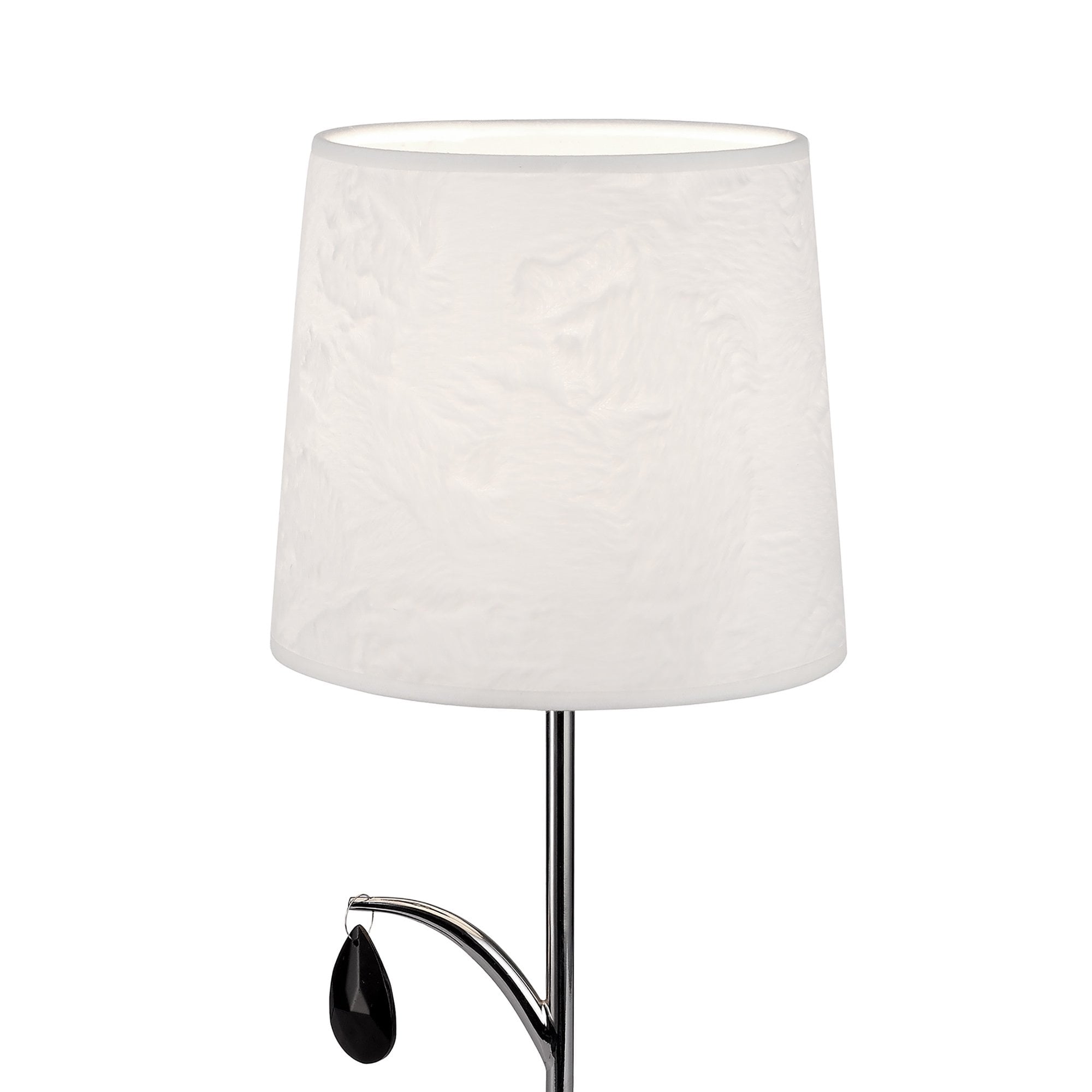M6319 Andrea Table Lamp 45cm 1 Light Polished Chrome White Shades Black Crystal Droplets