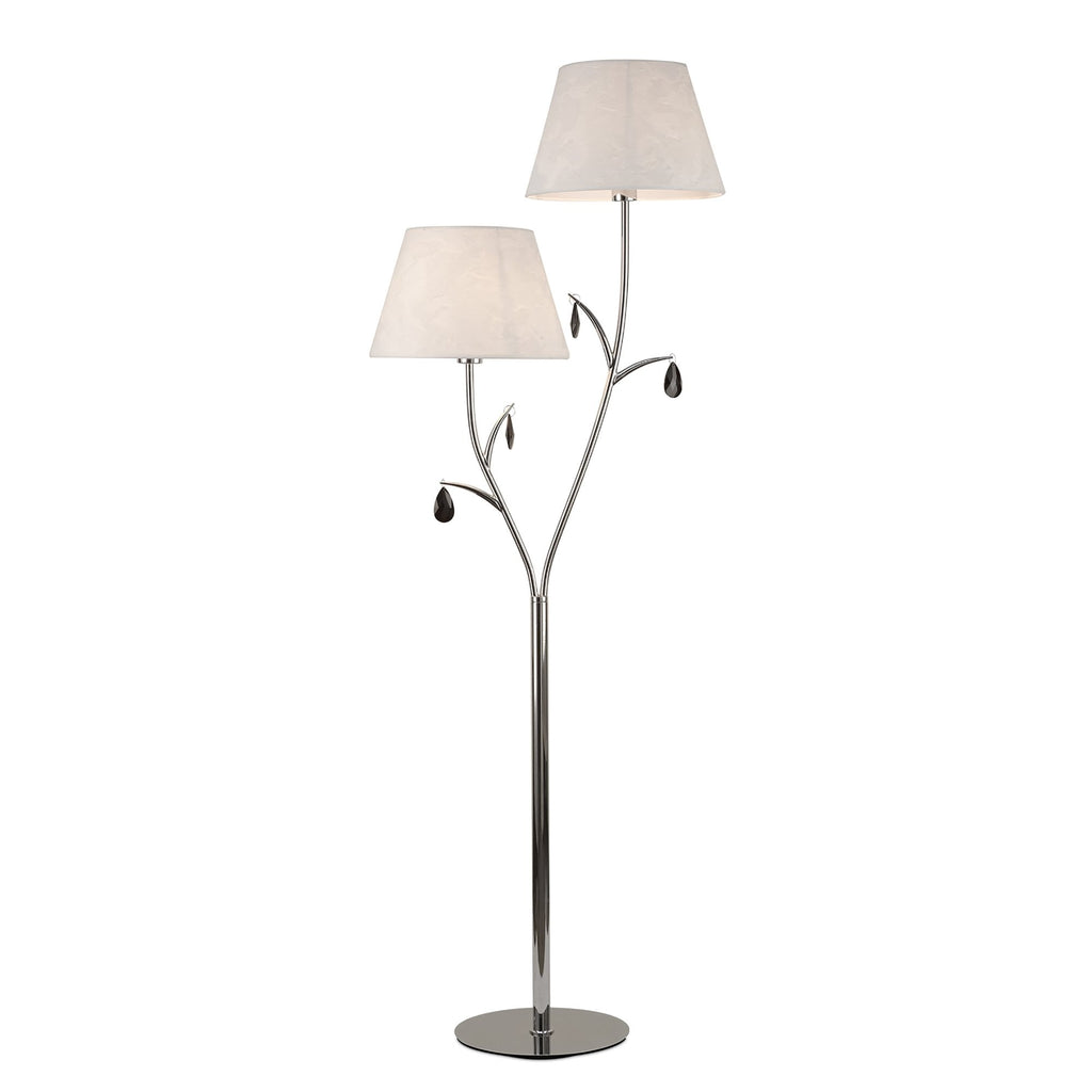 M6320 Andrea Floor Lamp 175cm 2 Light Polished Chrome White Shades Black Crystal Droplets