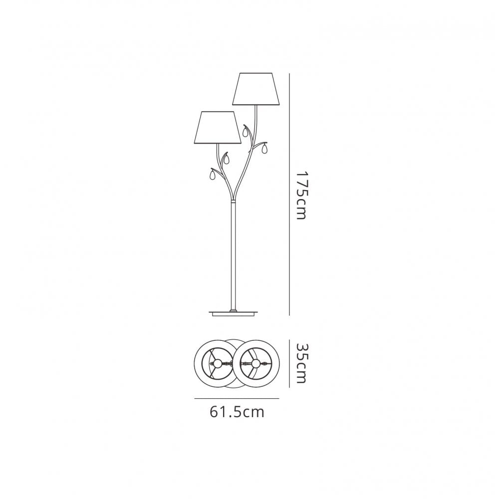 M6320 Andrea Floor Lamp 175cm 2 Light Polished Chrome White Shades Black Crystal Droplets