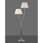 M6320 Andrea Floor Lamp 175cm 2 Light Polished Chrome White Shades Black Crystal Droplets