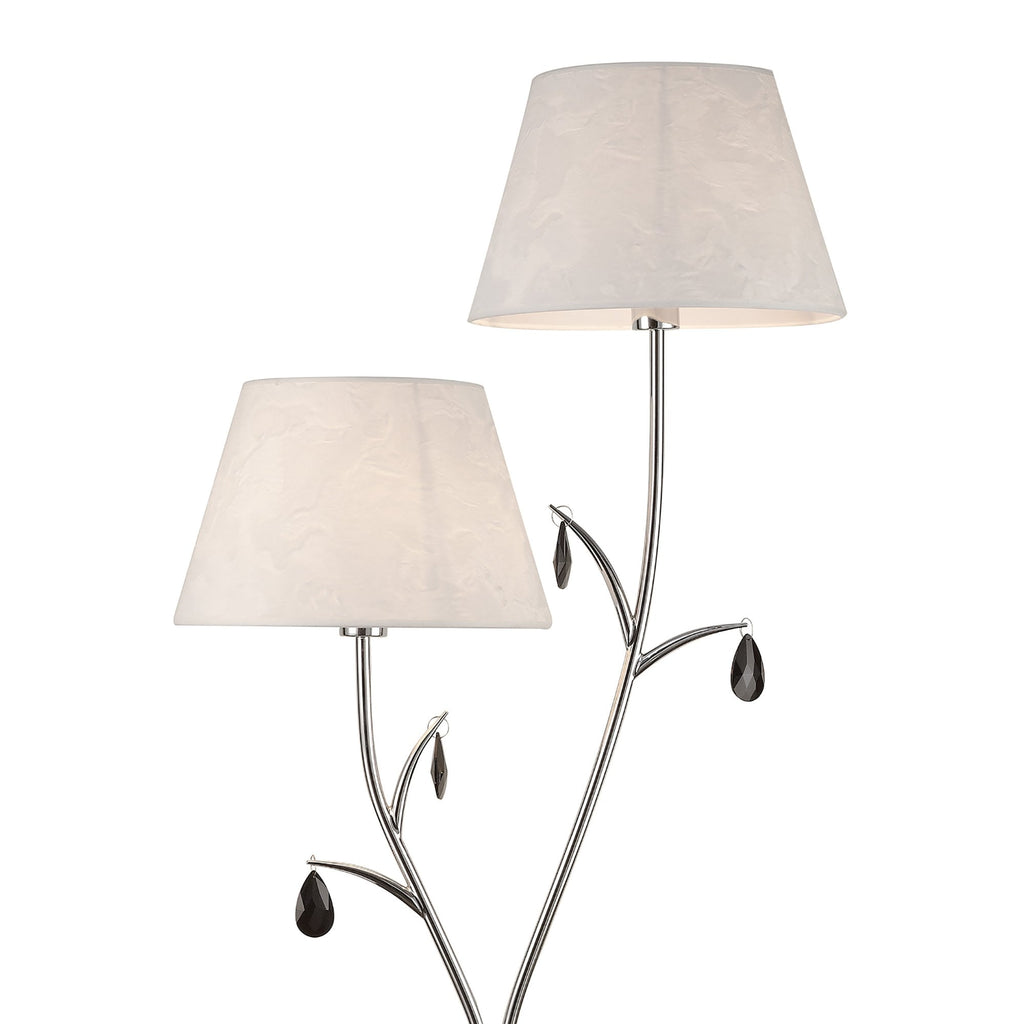 M6320 Andrea Floor Lamp 175cm 2 Light Polished Chrome White Shades Black Crystal Droplets