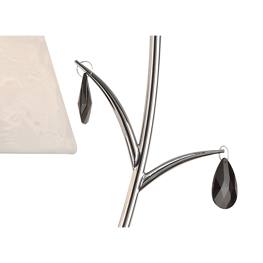 M6320 Andrea Floor Lamp 175cm 2 Light Polished Chrome White Shades Black Crystal Droplets