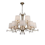 M6330 Andrea Pendant 100cm Round 12 Light Antique Brass White Shades White Crystal Droplets