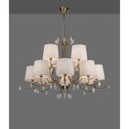 M6330 Andrea Pendant 100cm Round 12 Light Antique Brass White Shades White Crystal Droplets