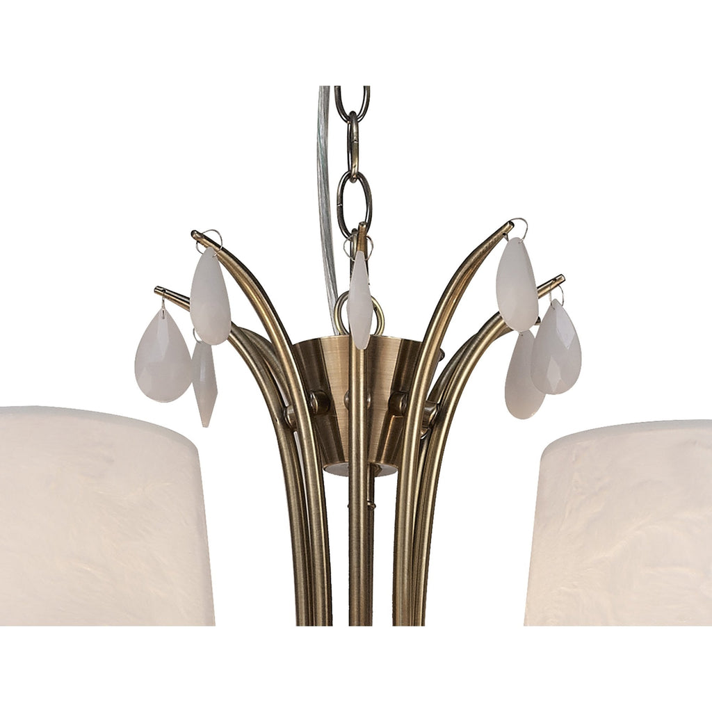 M6330 Andrea Pendant 100cm Round 12 Light Antique Brass White Shades White Crystal Droplets
