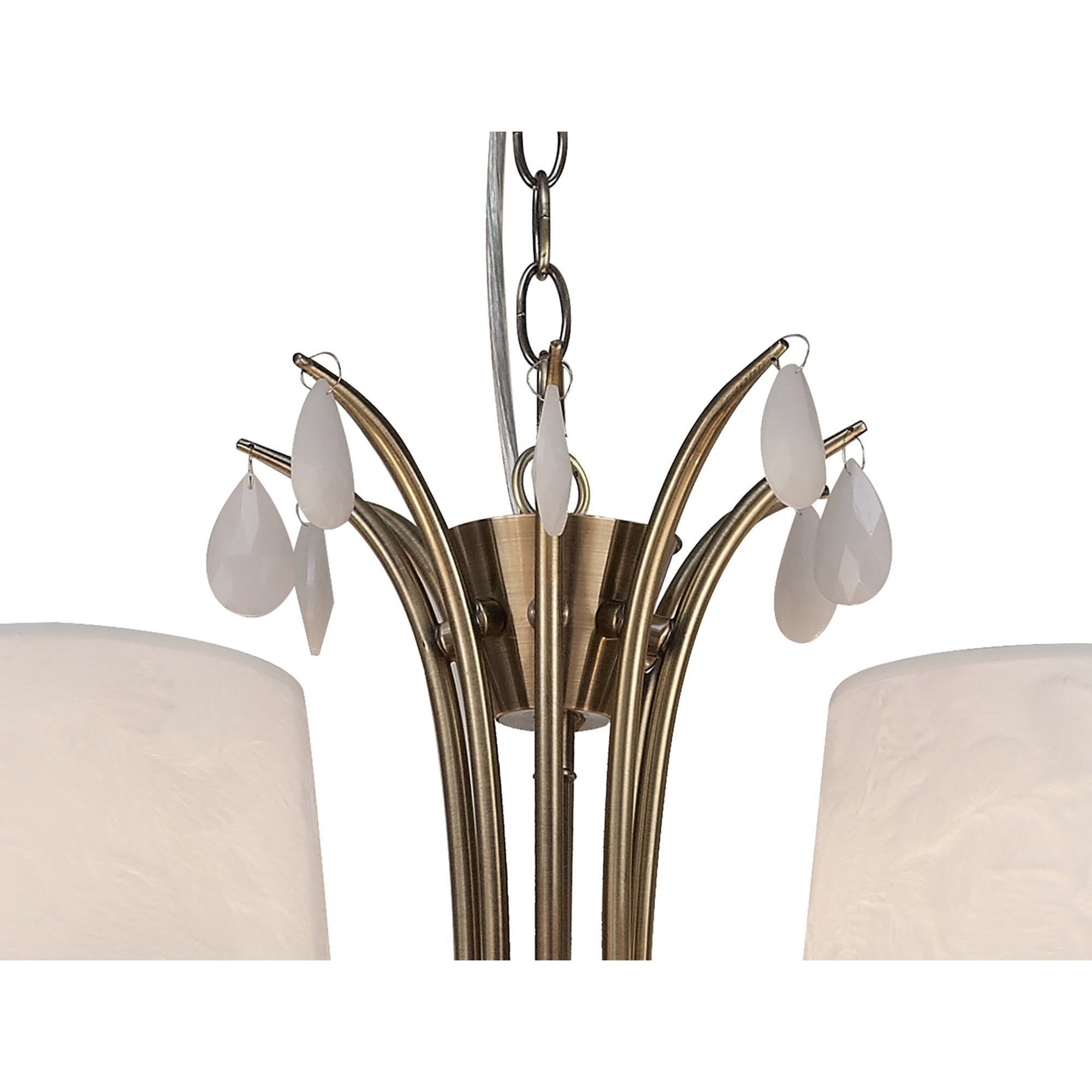M6330 Andrea Pendant 100cm Round 12 Light Antique Brass White Shades White Crystal Droplets