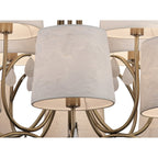 M6330 Andrea Pendant 100cm Round 12 Light Antique Brass White Shades White Crystal Droplets