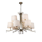 M6331 Andrea Pendant 88cm Round 9 Light Antique Brass White Shades White Crystal Droplets