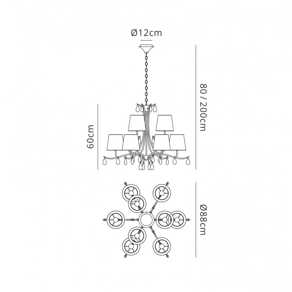 M6331 Andrea Pendant 88cm Round 9 Light Antique Brass White Shades White Crystal Droplets