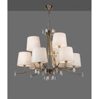 M6331 Andrea Pendant 88cm Round 9 Light Antique Brass White Shades White Crystal Droplets