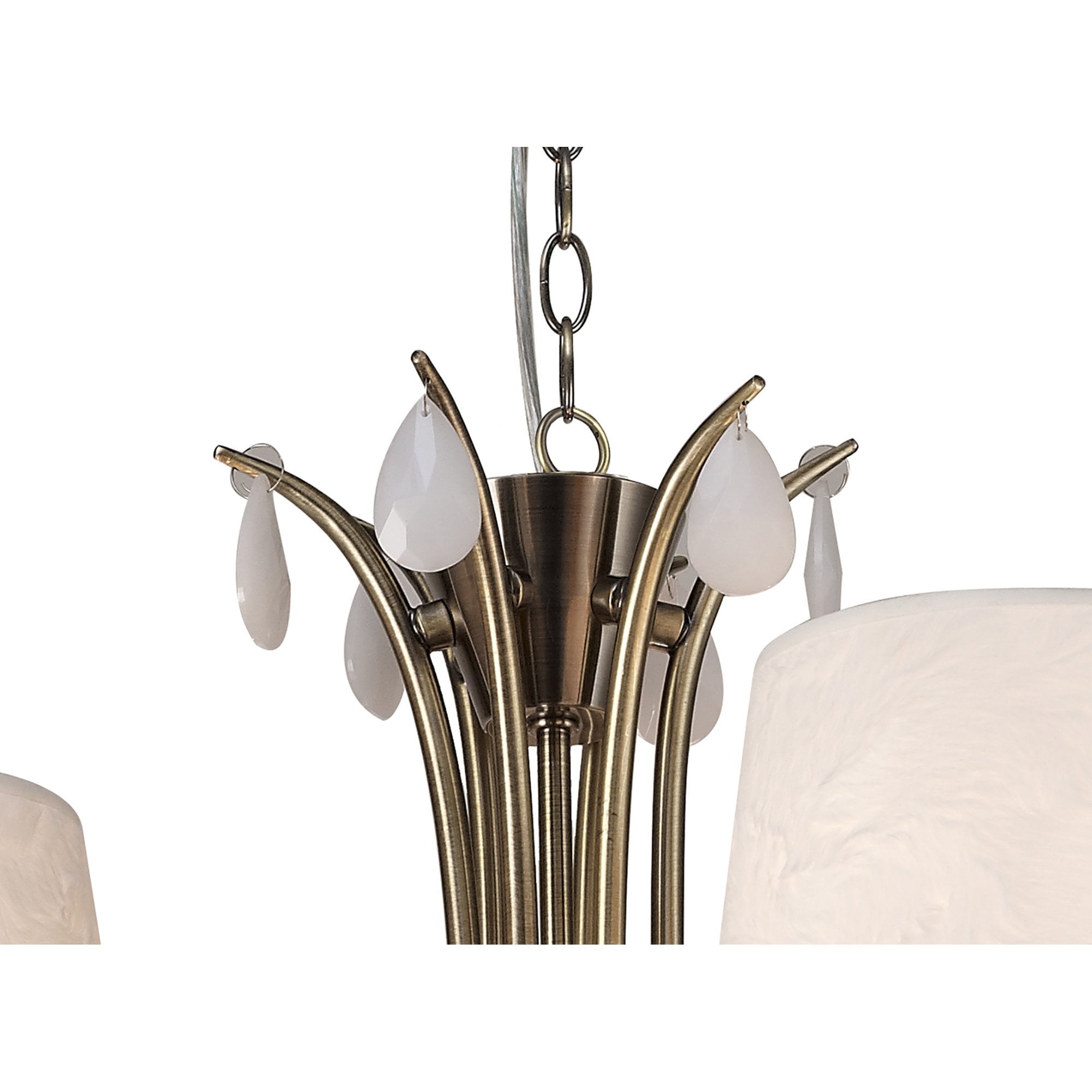 M6331 Andrea Pendant 88cm Round 9 Light Antique Brass White Shades White Crystal Droplets