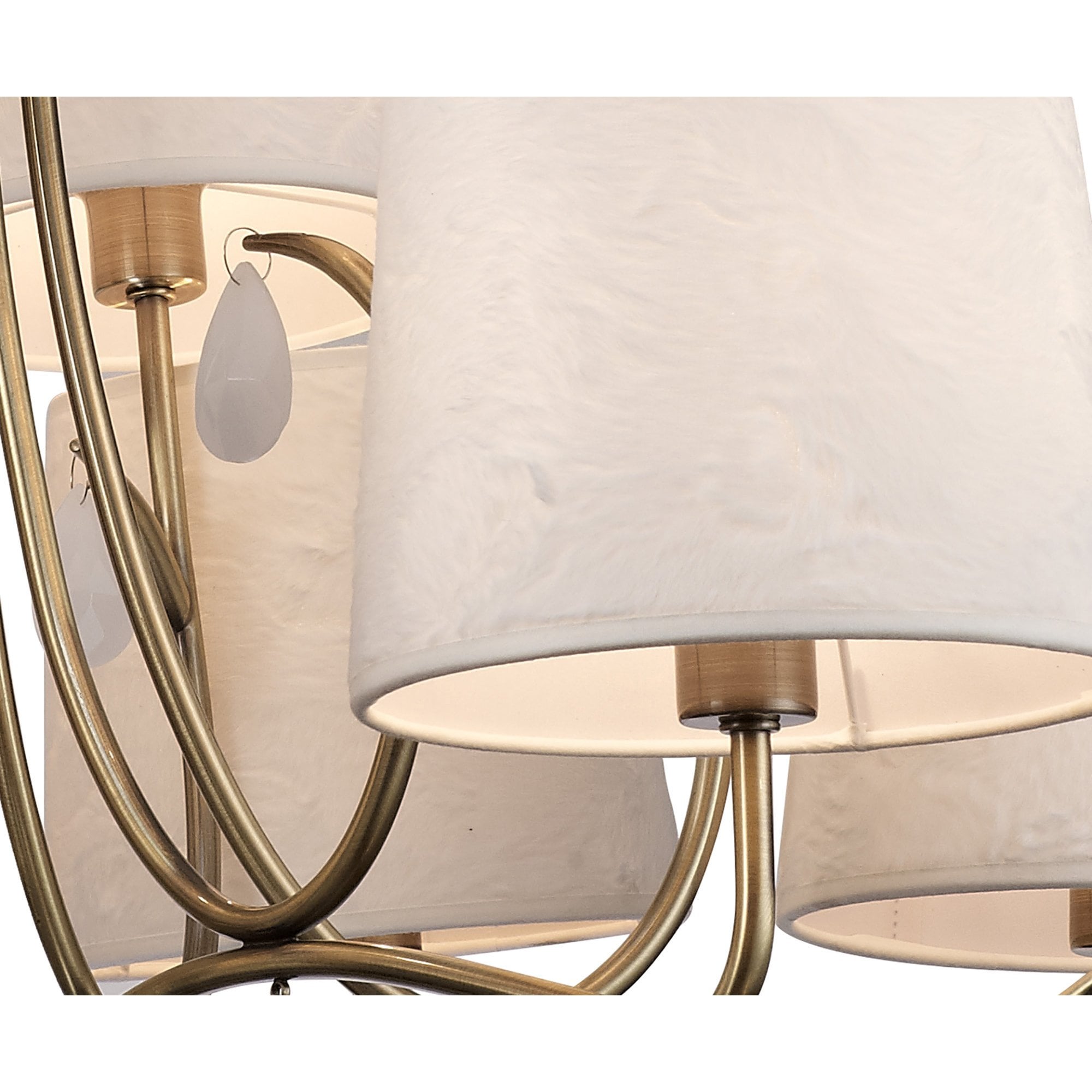 M6331 Andrea Pendant 88cm Round 9 Light Antique Brass White Shades White Crystal Droplets