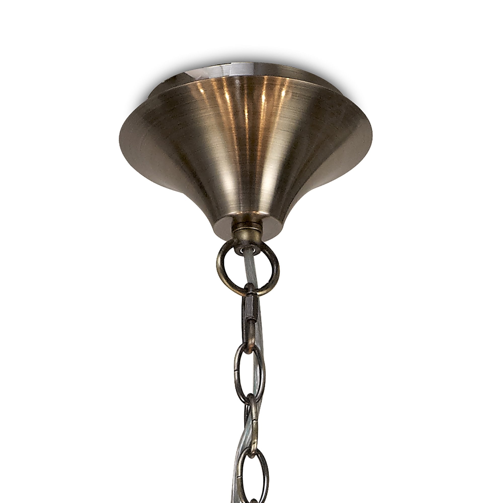 M6332 Andrea Pendant 100cm Round 8 Light Antique Brass White Shades White Crystal Droplets