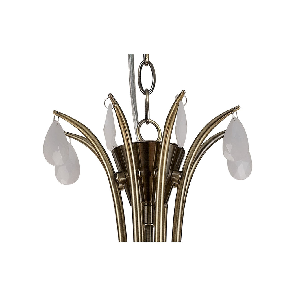 M6332 Andrea Pendant 100cm Round 8 Light Antique Brass White Shades White Crystal Droplets