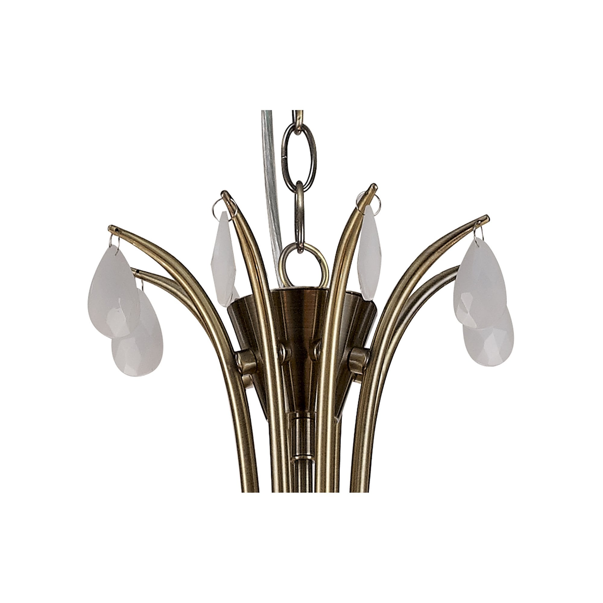 M6332 Andrea Pendant 100cm Round 8 Light Antique Brass White Shades White Crystal Droplets