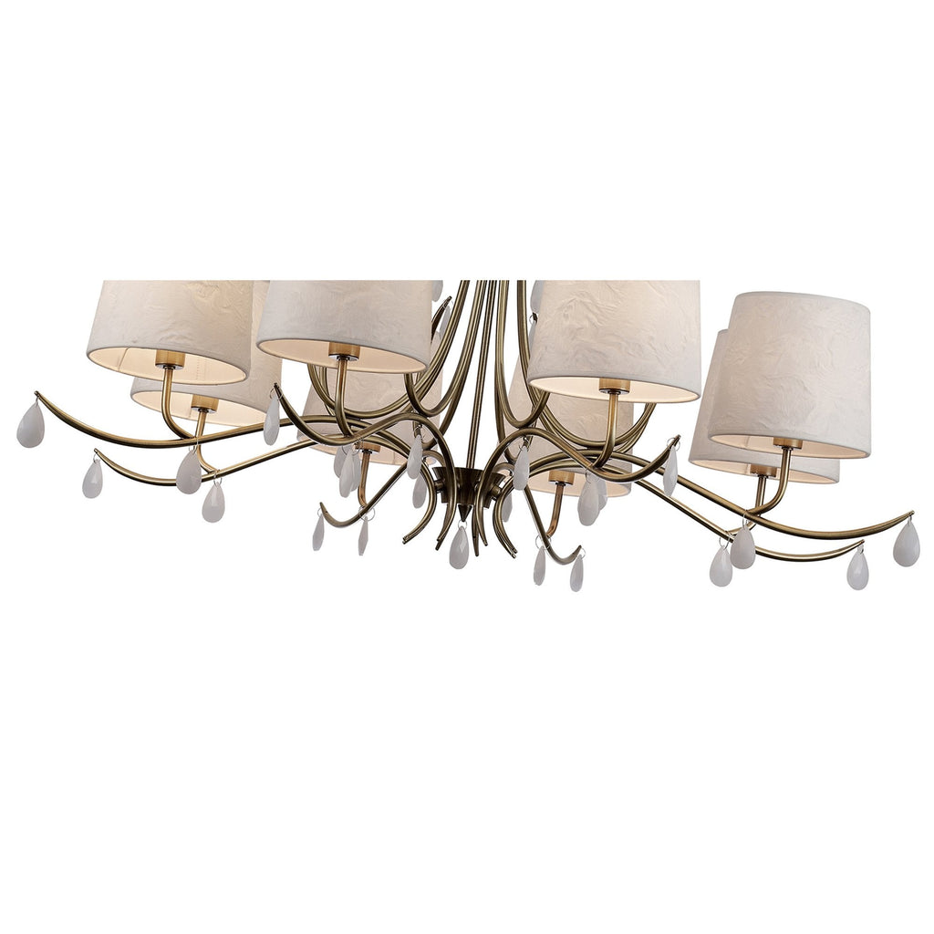 M6332 Andrea Pendant 100cm Round 8 Light Antique Brass White Shades White Crystal Droplets