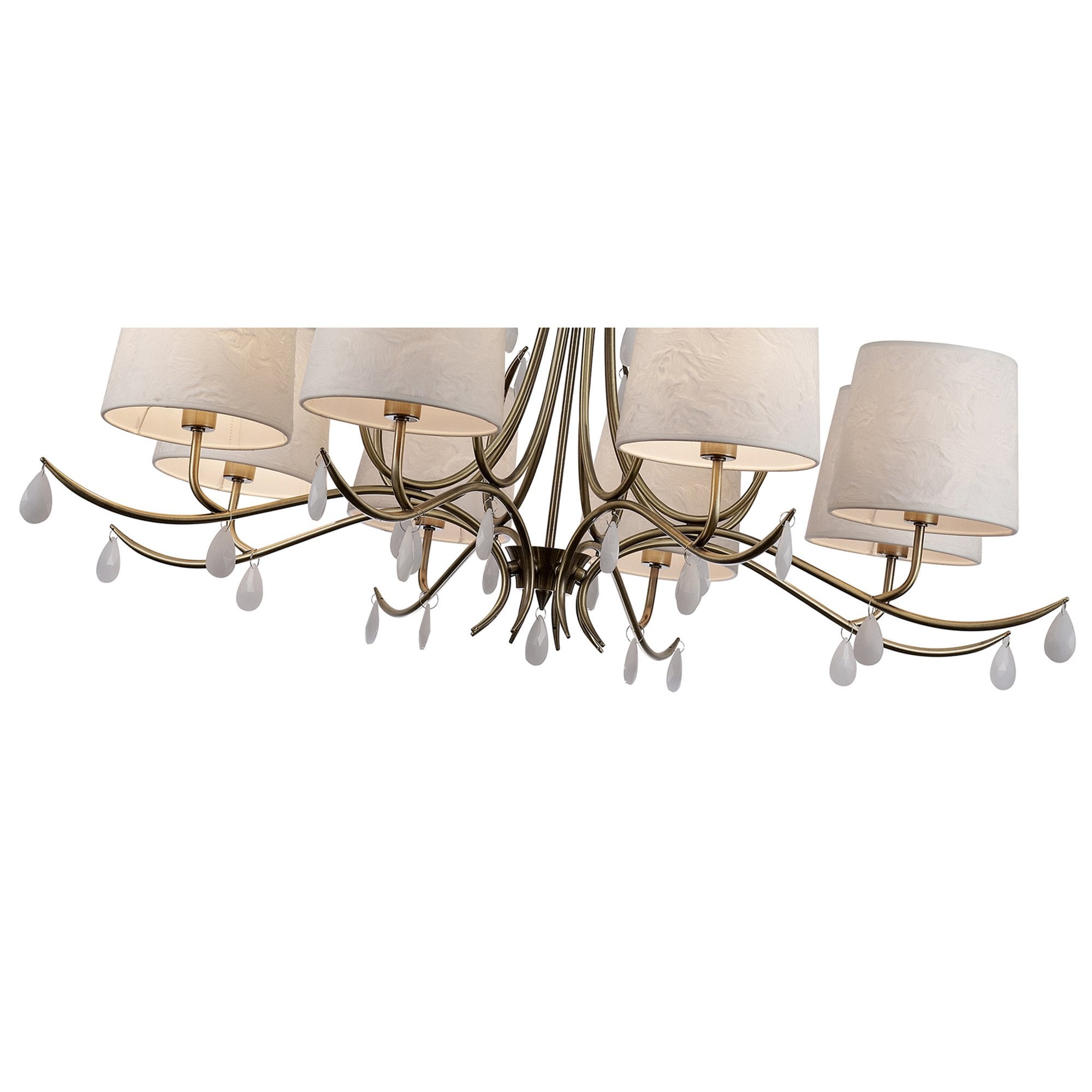 M6332 Andrea Pendant 100cm Round 8 Light Antique Brass White Shades White Crystal Droplets