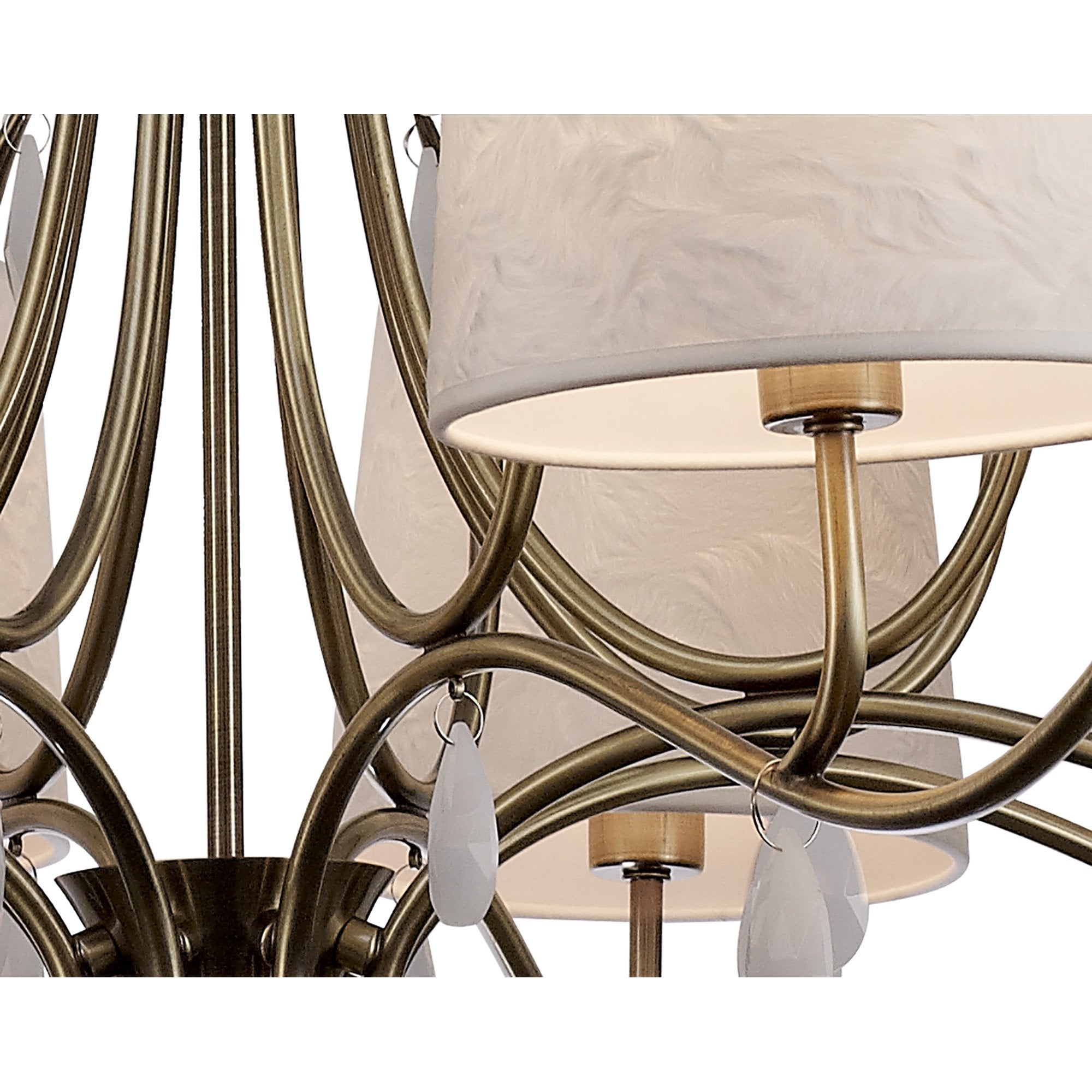 M6332 Andrea Pendant 100cm Round 8 Light Antique Brass White Shades White Crystal Droplets