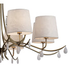 M6332 Andrea Pendant 100cm Round 8 Light Antique Brass White Shades White Crystal Droplets