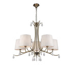 M6334 Andrea Pendant 81.5cm Round 5 Light Antique Brass White Shades White Crystal Droplets
