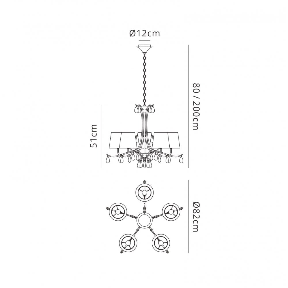 M6334 Andrea Pendant 81.5cm Round 5 Light Antique Brass White Shades White Crystal Droplets