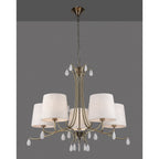 M6334 Andrea Pendant 81.5cm Round 5 Light Antique Brass White Shades White Crystal Droplets