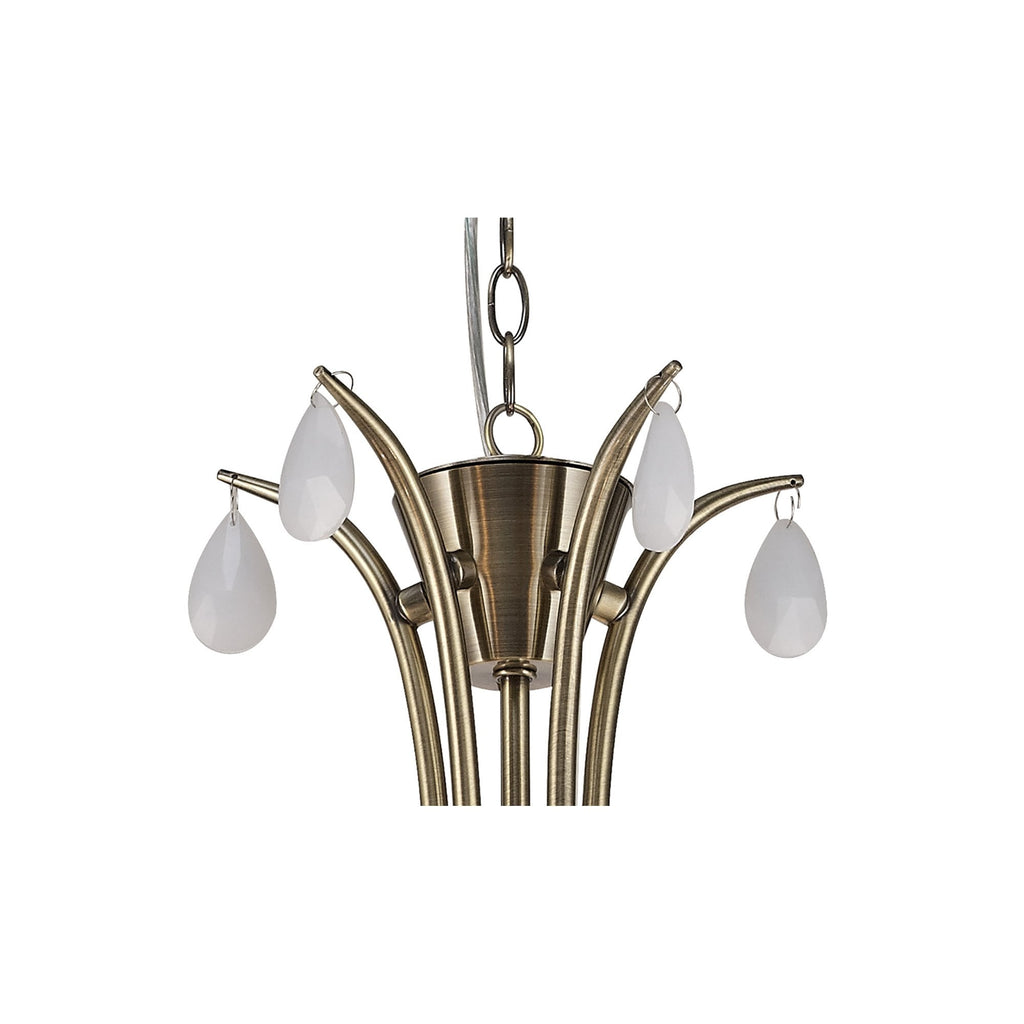 M6334 Andrea Pendant 81.5cm Round 5 Light Antique Brass White Shades White Crystal Droplets