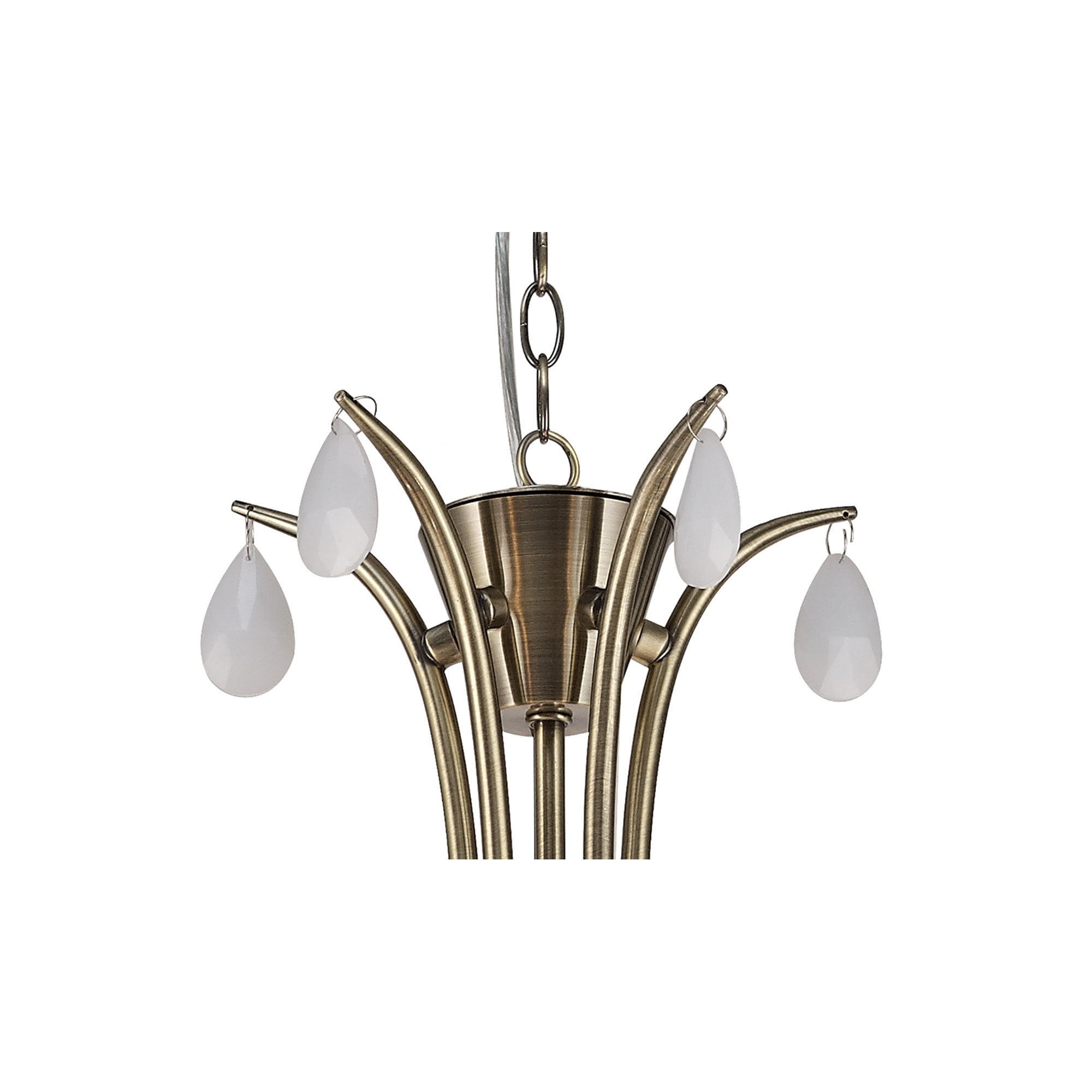 M6334 Andrea Pendant 81.5cm Round 5 Light Antique Brass White Shades White Crystal Droplets
