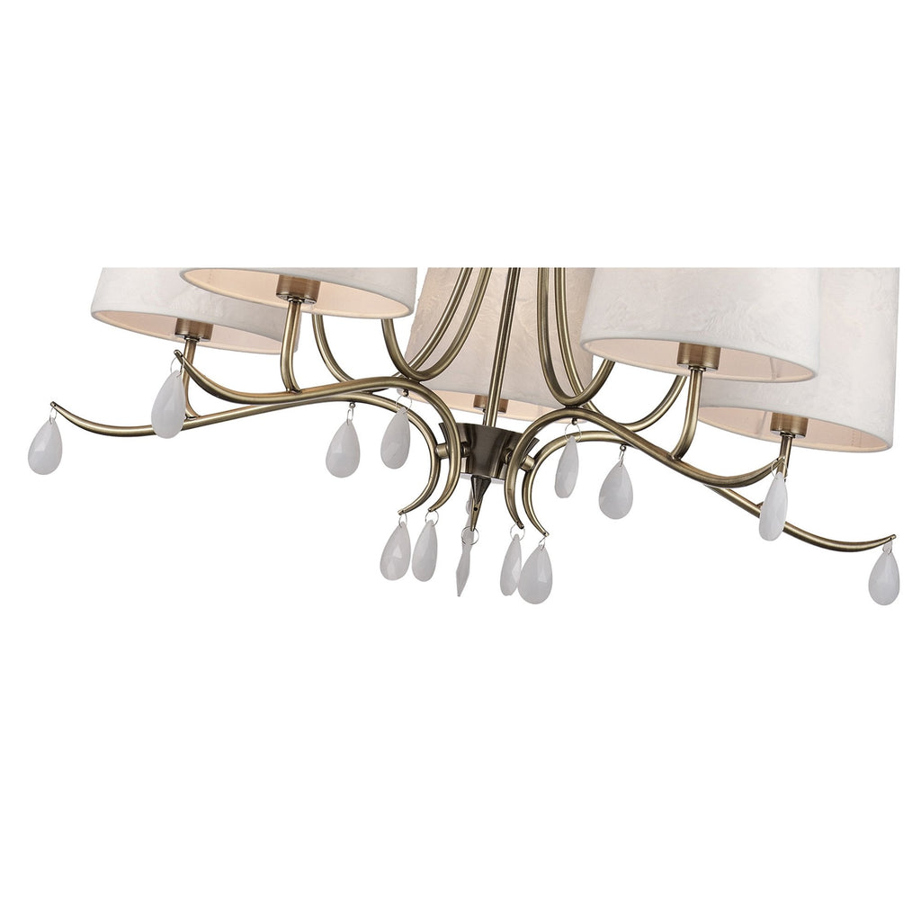 M6334 Andrea Pendant 81.5cm Round 5 Light Antique Brass White Shades White Crystal Droplets