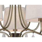 M6334 Andrea Pendant 81.5cm Round 5 Light Antique Brass White Shades White Crystal Droplets