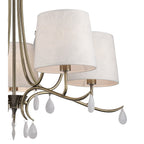 M6334 Andrea Pendant 81.5cm Round 5 Light Antique Brass White Shades White Crystal Droplets
