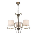 M6335 Andrea Pendant 67cm Round 5 Light Antique Brass White Shades White Crystal Droplets