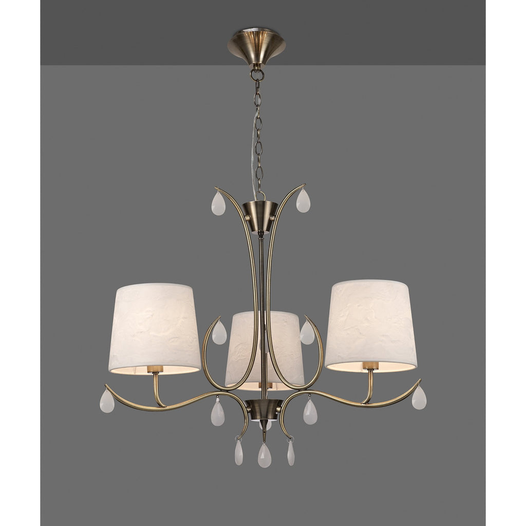 M6335 Andrea Pendant 67cm Round 5 Light Antique Brass White Shades White Crystal Droplets