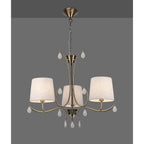 M6335 Andrea Pendant 67cm Round 5 Light Antique Brass White Shades White Crystal Droplets