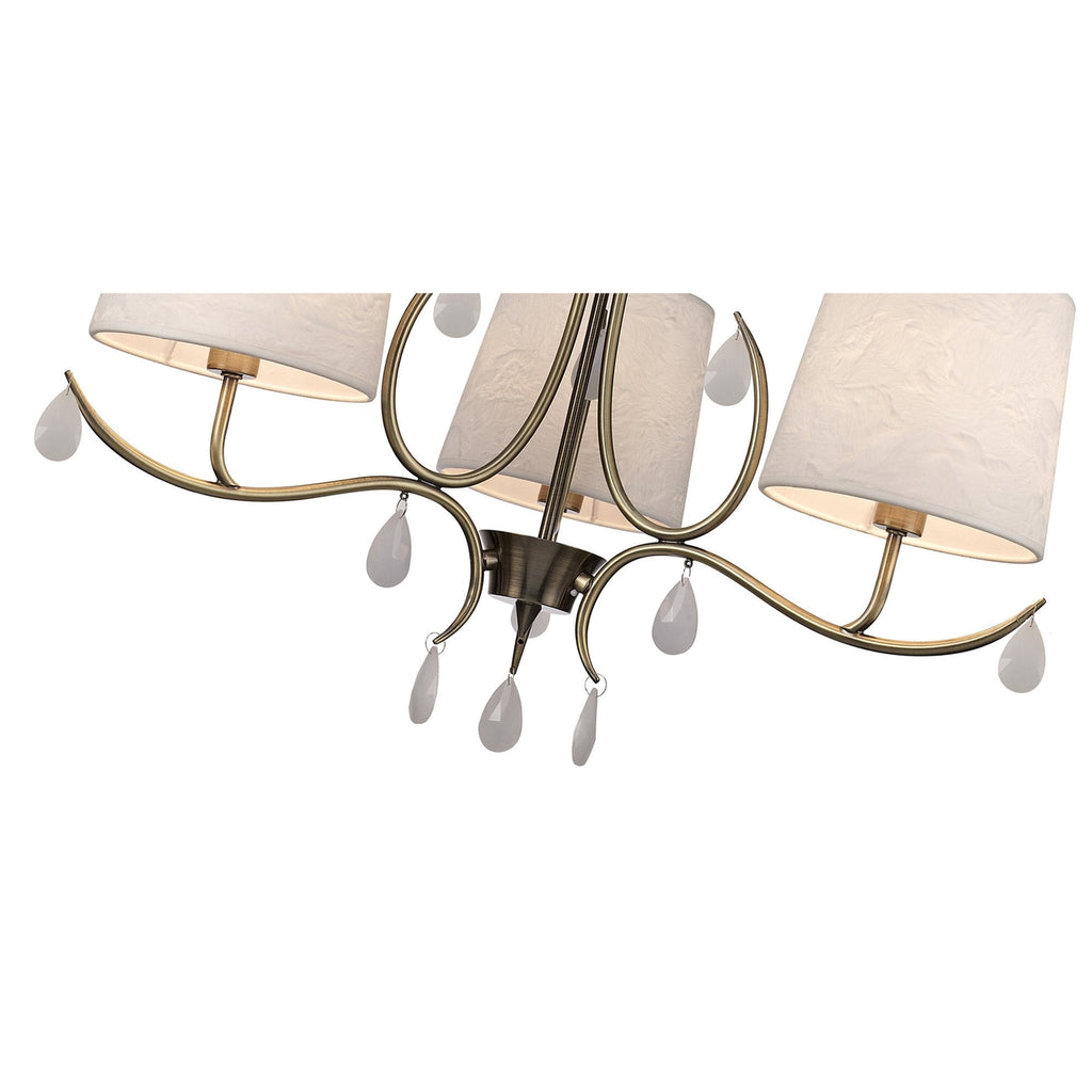 M6335 Andrea Pendant 67cm Round 5 Light Antique Brass White Shades White Crystal Droplets