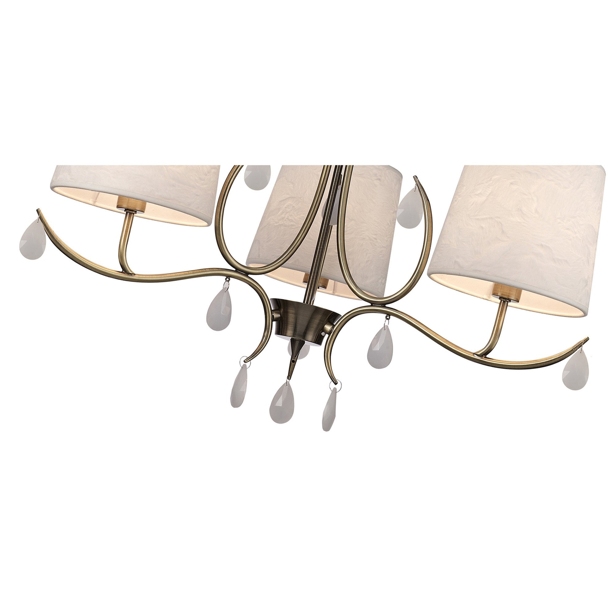 M6335 Andrea Pendant 67cm Round 5 Light Antique Brass White Shades White Crystal Droplets