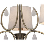 M6335 Andrea Pendant 67cm Round 5 Light Antique Brass White Shades White Crystal Droplets