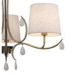 M6335 Andrea Pendant 67cm Round 5 Light Antique Brass White Shades White Crystal Droplets