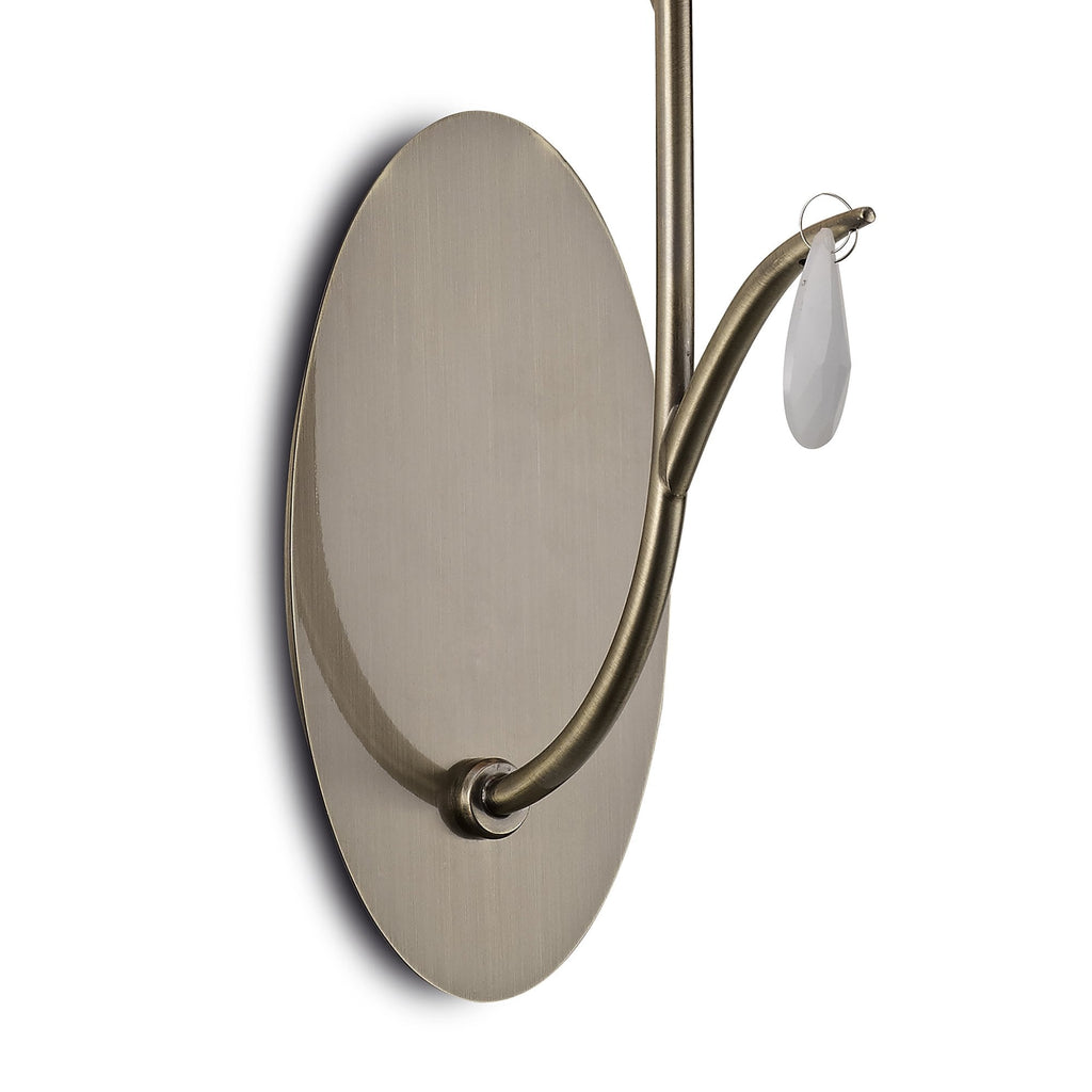 M6337 Andrea Wall Light 1 Light Antique Brass White Shades White Crystal Droplets