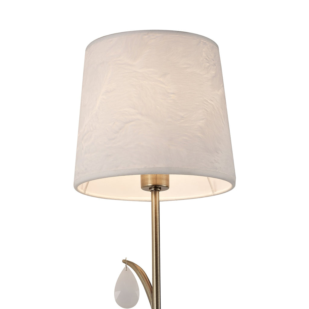 M6337 Andrea Wall Light 1 Light Antique Brass White Shades White Crystal Droplets