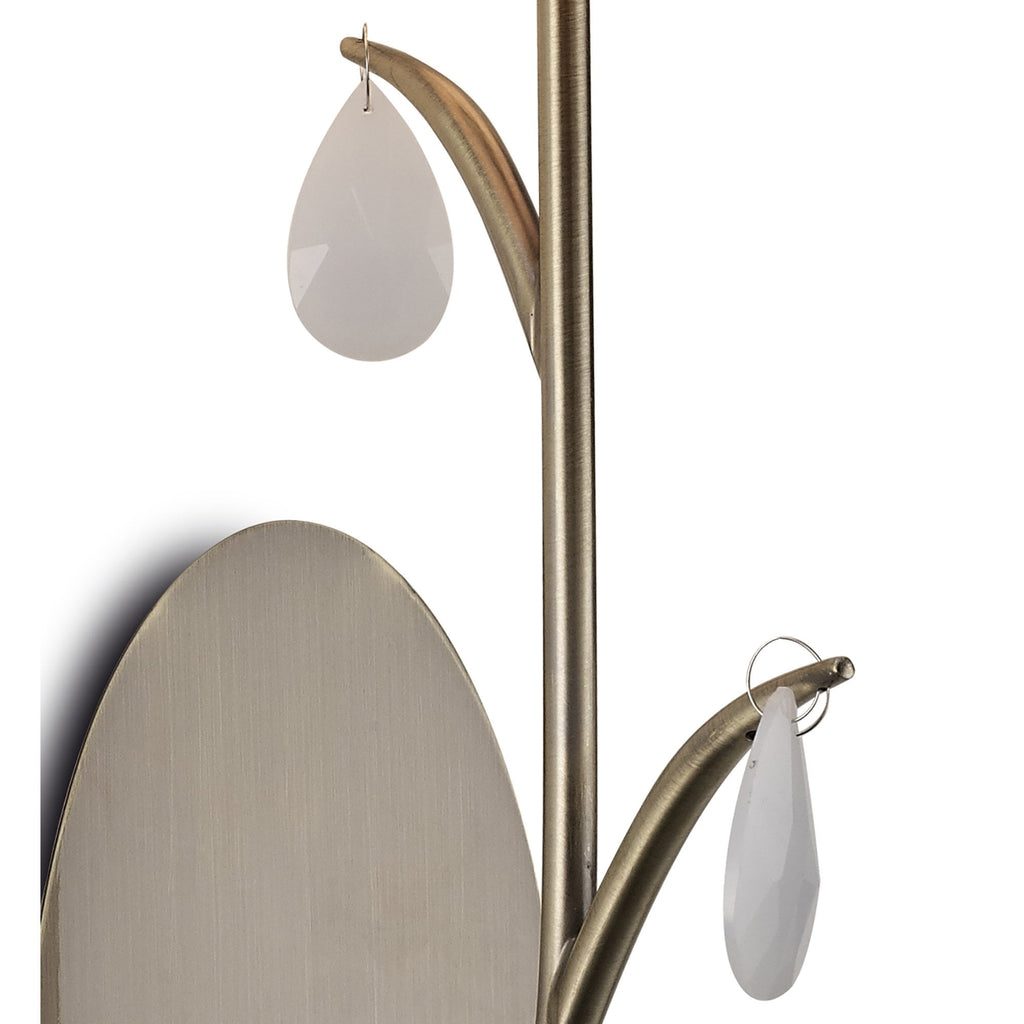 M6337 Andrea Wall Light 1 Light Antique Brass White Shades White Crystal Droplets