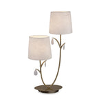 M6338 Andrea Table Lamp 63cm 2 Light Antique Brass White Shades White Crystal Droplets