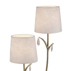 M6338 Andrea Table Lamp 63cm 2 Light Antique Brass White Shades White Crystal Droplets