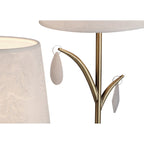 M6338 Andrea Table Lamp 63cm 2 Light Antique Brass White Shades White Crystal Droplets
