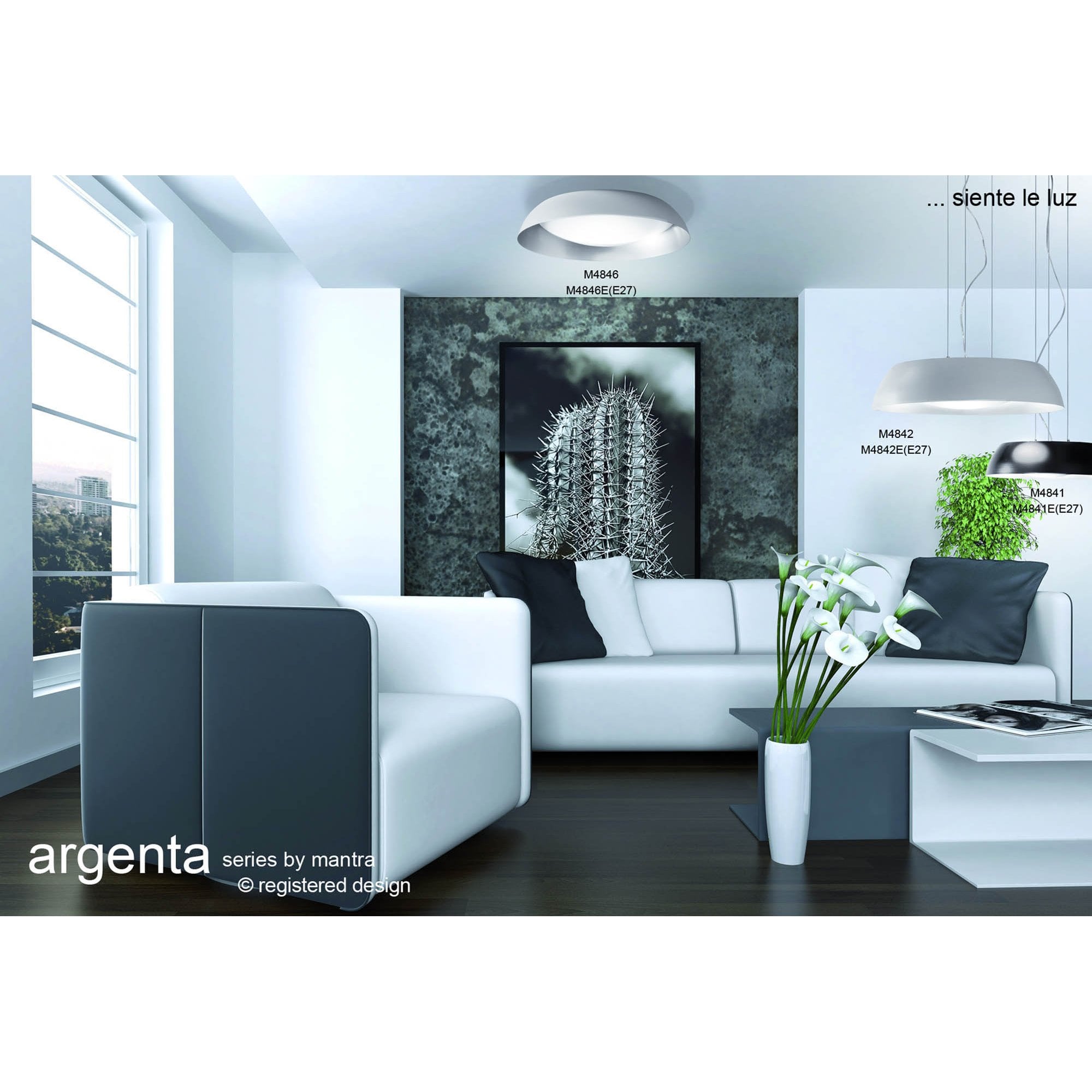 M4843 Argenta Pendant Large 30W LED Matt Black/Silver/White Acrylic