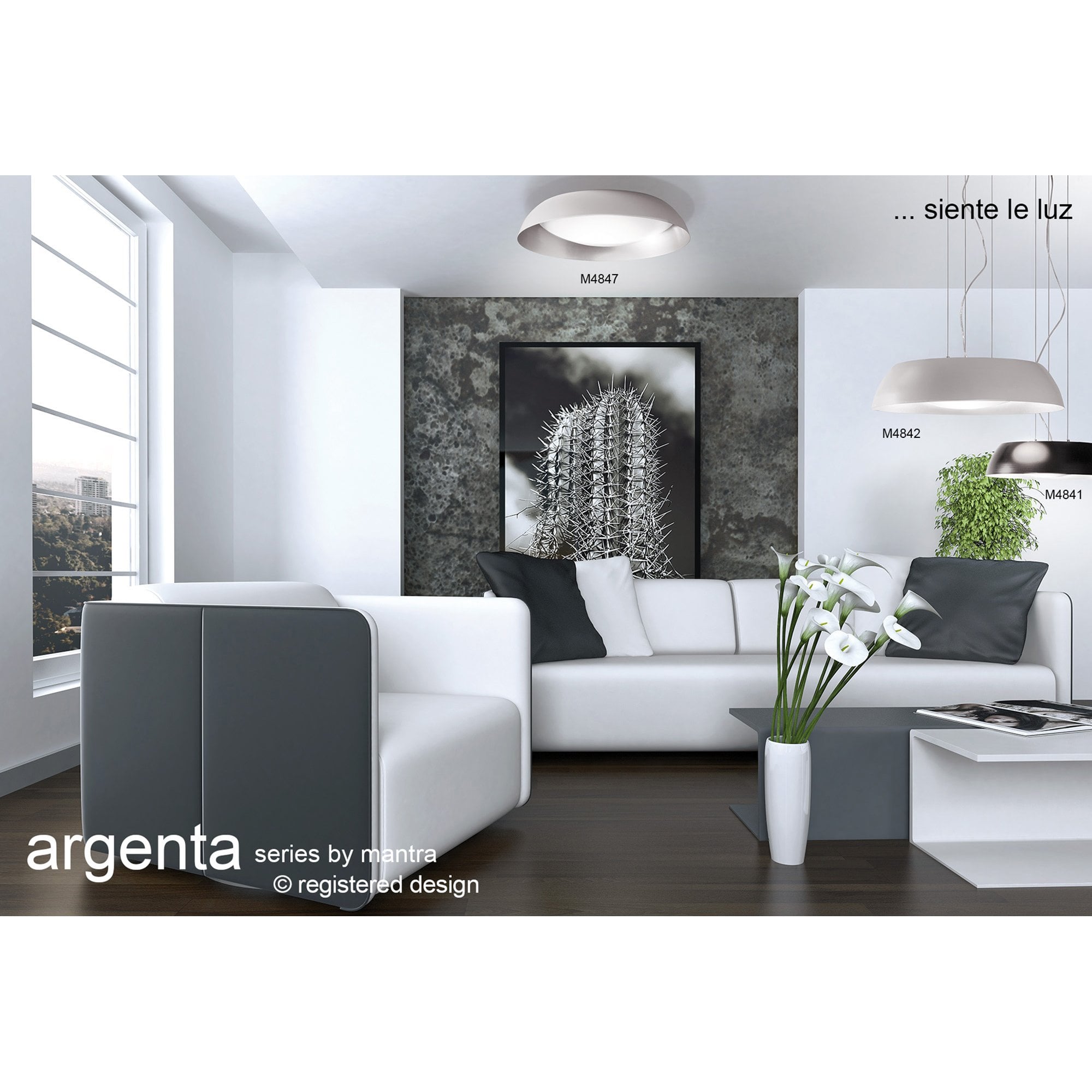 M4843 Argenta Pendant Large 30W LED Matt Black/Silver/White Acrylic