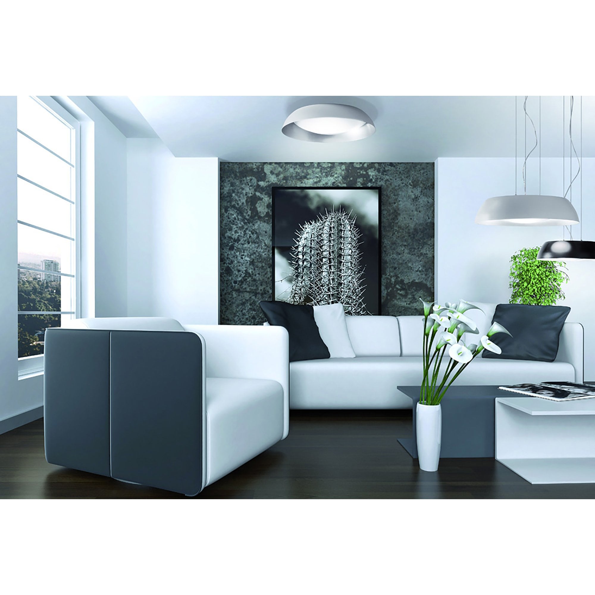 M4846E Argenta Flush Ceiling Large 5 Light 60cm Matt White/Silver/White Acrylic