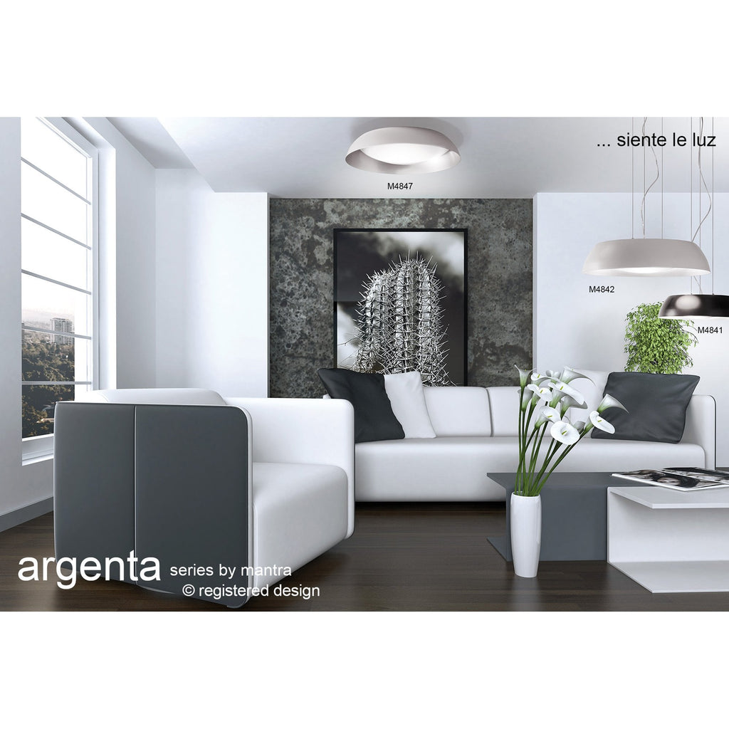 M4846E Argenta Flush Ceiling Large 5 Light 60cm Matt White/Silver/White Acrylic